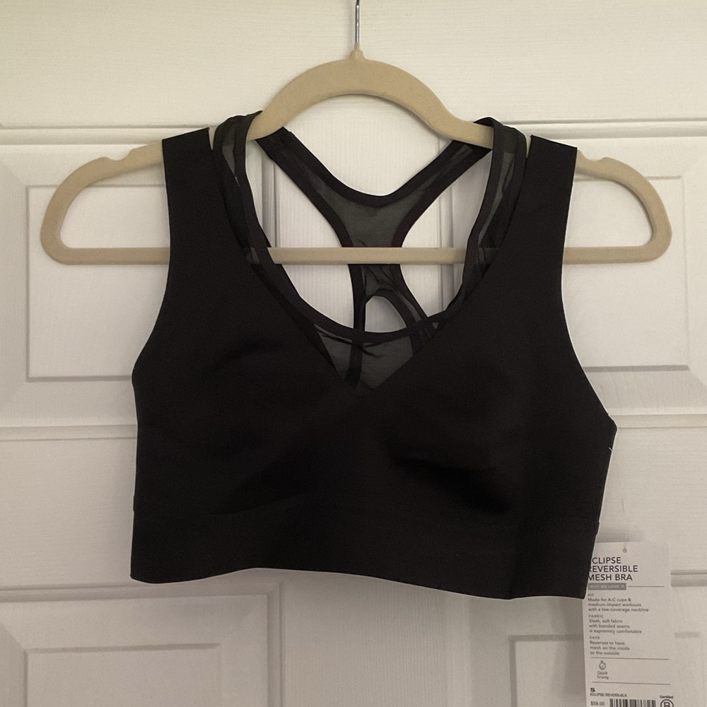 Athleta Black Racerback Sports Bra Medium Impact eclipse reversible mesh